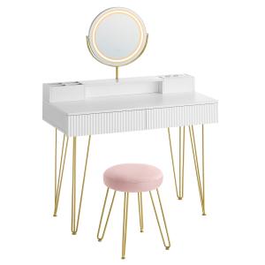 Coiffeuse avec taboutret et miroir avec éclairage et multip…