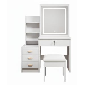 Coiffeuse blanche avec miroir LED tactile, tiroirs et étagè…