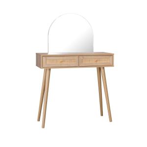 Coiffeuse bohème avec miroir arrondi et 2 tiroirs cannage,…