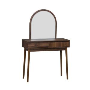 Coiffeuse décor bois miroir arrondi 90 cm, noyer
