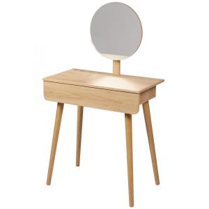 Coiffeuse design en bois 1 tiroir et miroir rond - 70x39x11…