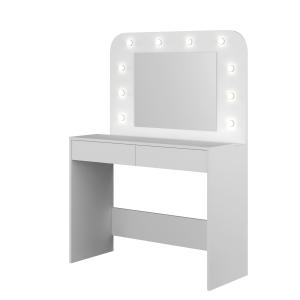 Coiffeuse effet bois avec miroir et LED, coloris blanc