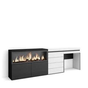 Coiffeuse effet bois blanc 234x35x75cm cheminée effet feu X…