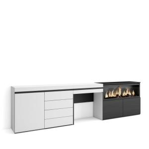 Coiffeuse effet bois blanc 284x35x75cm cheminée effet feu X…