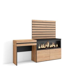 Coiffeuse effet bois chêne 177x35x145cm cheminée effet feu…