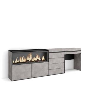 Coiffeuse effet bois ciment 234x35x75cm cheminée effet feu…