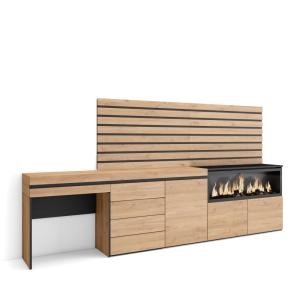 Coiffeuse effet bois de chêne 284x35x145cm cheminée effet f…