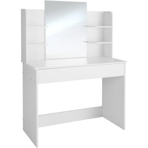 Coiffeuse en panneau aggloméré avec miroir et rangements bl…