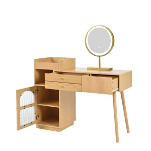 Coiffeuse en panneaux de particules marron avec miroir 90x1…