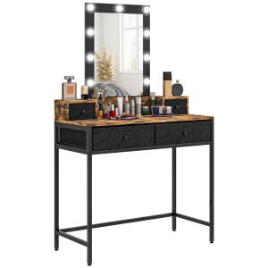 Coiffeuse industriel miroir LED 4 tiroirs acier noir bois v…