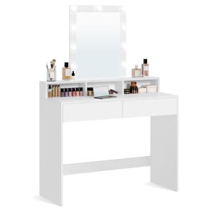 Coiffeuse miroir 2 tiroirs et 3 compartiments l 100 cm blanc