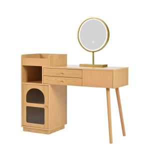 Coiffeuse moderne effet bois avec un miroir LED d'éclairage