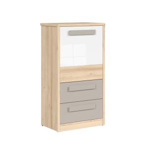 Commode 1 porte 2 tiroir stratifiés beige et gris