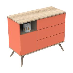 Commode 1 porte 3 tiroirs 95x115x51cm Orange