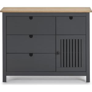 Commode 1 porte 4 tiroirs en pin massif gris anthracite 100…