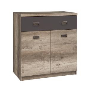 Commode 1 tiroir 2 portes stratifiés beige et gris