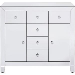 Commode 2 portes 6 tiroirs en verre miroir
