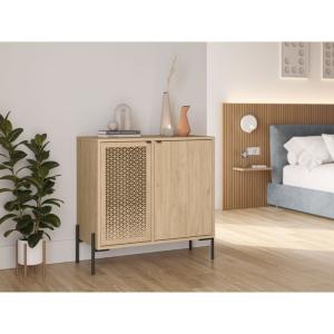 Commode 2 portes décor chêne et pieds en méta - L80 cm