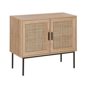 Commode 2 portes effet bois effet clair rotin