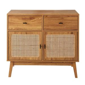 Commode 2 portes et 2 tiroirs avec façades en rotin L90 cm