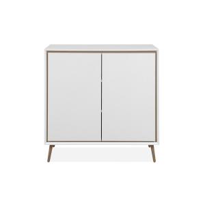 Commode 2 portes pieds en résine L90 cm - Effet Chêne et Bl…