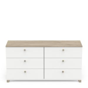 Commode 3 3 tiroirs L150,5 cm - Effet Chêne et Blanc