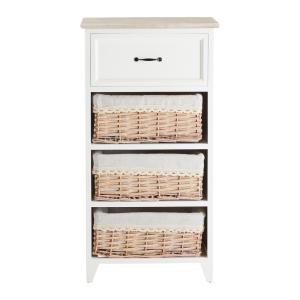 Commode 3 paniers 1 tiroir en bois de paulownia, blanc