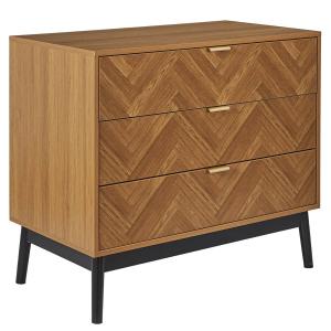 Commode  3 tiroirs aspect bois décor chevrons piétement noi…