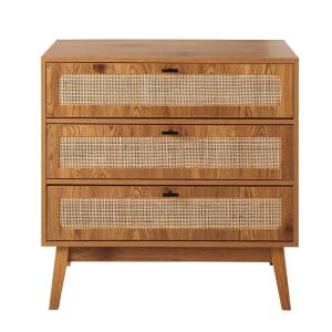Commode 3 tiroirs avec façades en rotin et pieds en bois L8…