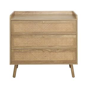 Commode 3 tiroirs avec façades en rotin naturel - L80 cm
