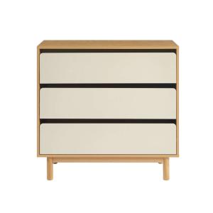 Commode  3 tiroirs beige et effet bois et chêne 90cm