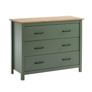 Commode  3 tiroirs bois ciré coloris vert