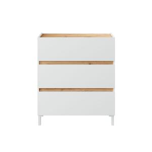 Commode 3 tiroirs décor chêne nodi et blanc L79 cm