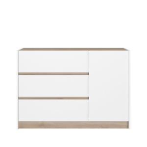 Commode 3 tiroirs effet bois clair et blanc