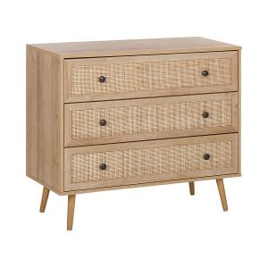 Commode 3 tiroirs effet bois effet clair rotin