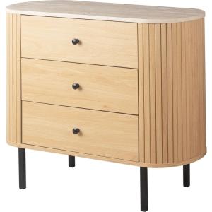 Commode 3 tiroirs effet Chêne et Travertin 80 cm