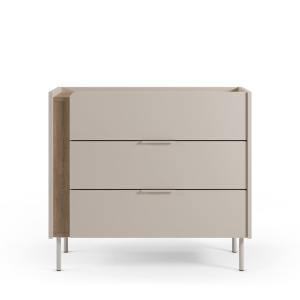 Commode 3 tiroirs en bois et métal - Beige