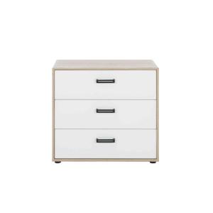 Commode 3 tiroirs en bois imitation chêne clair et blanc