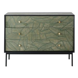 Commode 3 tiroirs en manguier noir sculpté motifs feuilles…