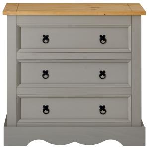 Commode 3 tiroirs en pain massif gris/brun