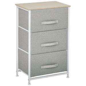 Commode 3 tiroirs en tissu cadre en acier et MDF gris