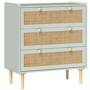 Commode 3 tiroirs meuble de rangement en rotin vert olive