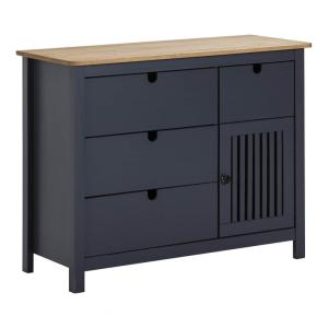 Commode 4 tiroirs 1 porte bois ciré et gris foncé