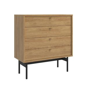 Commode 4 tiroirs aspect bois clair 84 cm