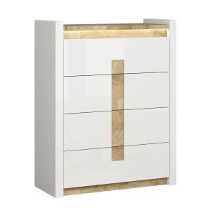 Commode 4 tiroirs avec LED stratifiés blanc et bois