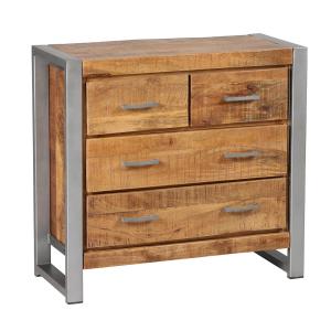 Commode  4 tiroirs bois et acier patiné