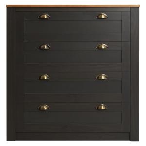 Commode 4 tiroirs en bois massif, anthracite/brun