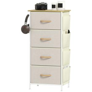 Commode 4 tiroirs en tissu cadre en acier beige