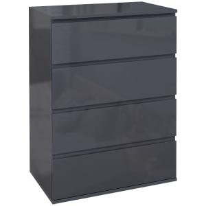 Commode 4 tiroirs meuble de rangement gris brillant