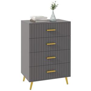 Commode 4 tiroirs style art déco alu. doré panneaux gris